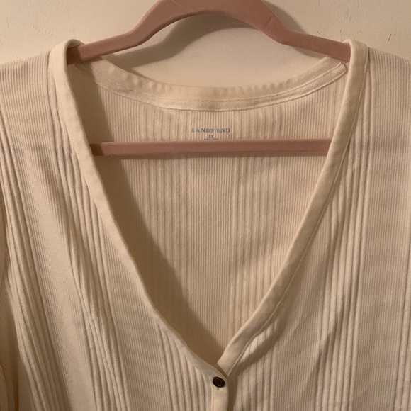 Lands’ End cream button-up lightweight stretchy cotton cardigan 3x(24W-26W) - Picture 5 of 11